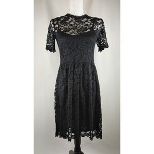 NEW RUE 21 SHORT DRESS LACE OVERLAY SHORT SLEEVE BLACK PARTY COCKTAIL MEDIUM